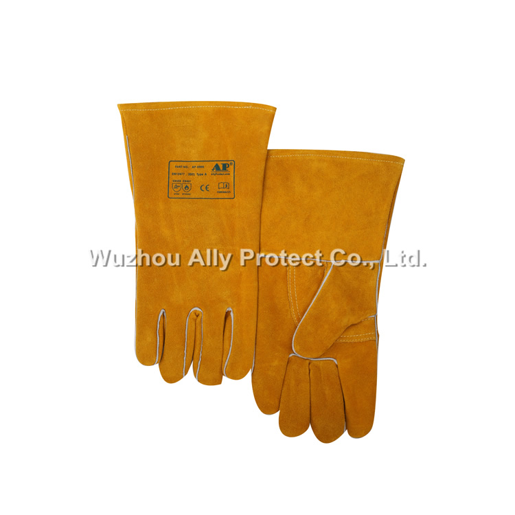 AP-0909 Deluxe Golden Leather Welding Gloves 